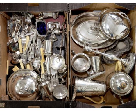 A VICTORIAN EPNS TEA AND COFFEE SERVICE, THE POTS WITH IVORY HANDLES AND VARIOUS OTHER PLATED ARTICLES, INCLUDING ENTREE DISH