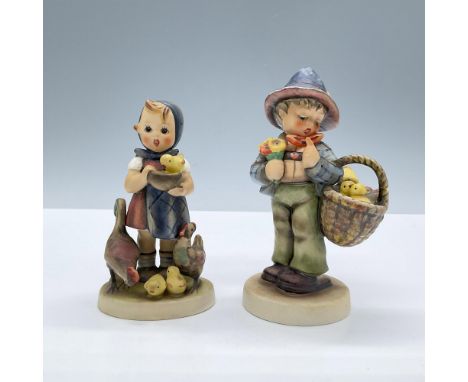 Features two lovely figures of children feeding little birds. Tallest piece dimensions: 2.25''L x 3''W x 5.25''H. Goebel Humm