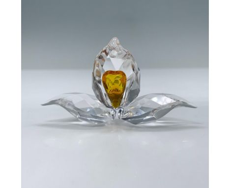 Beautiful crystal clear flower with faceted petal and leaves, featuring a bright orange center. SCS membership renewal gift. 