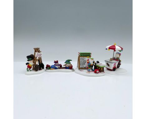 The figurines in this lot are: Check This Out, Icy Delights, Chimney Sweep For Hire!, and Countdown To Christmas Mission Cont