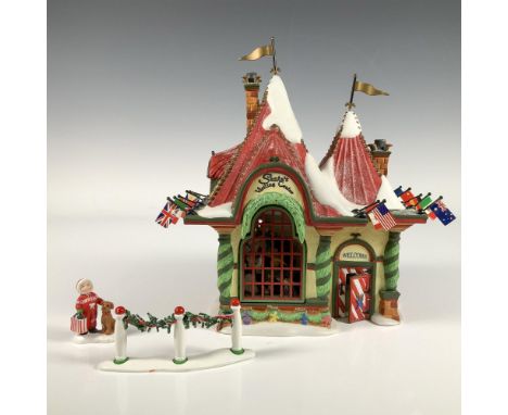 Hand painted porcelain set featuring North Pole Series Gift Set and the Kringle Street Snowman. The Santa's Visitor Center fe
