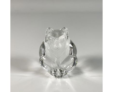 Clear carved figurine of a sitting bear. Steuben etched signature. Dimensions: 2.25"L x 1.75"W x 2.75"HManufacturer: SteubenC