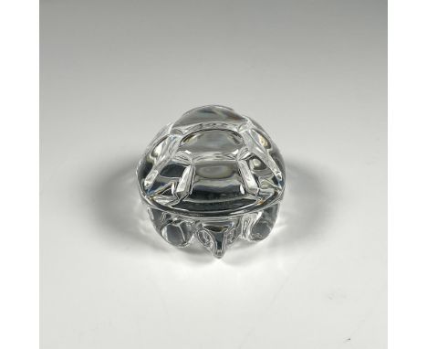 Clear carved figurine of a turtle showing its beautiful shell. Steuben etched signature. Dimensions: 2.75"L x 2.25"W x 1.5"HM