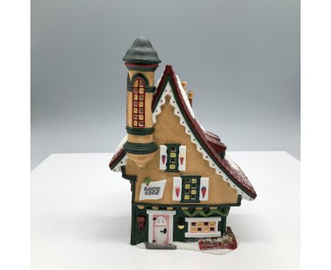 Hand painted porcelain titled Elfin Snow Cone Works from the Heritage Village Collection's North Pole Series. This house feat