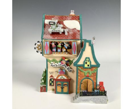 Hand painted porcelain building, the whimsical Jack-in-the-box Plant No. 2 features vibrant details. A trio of jack-in-the-bo