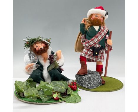 Features a Scottish Santa fashioned in a Kilt and a seated Bacchus holding grapes and a wine glass. Both have a hand painted 