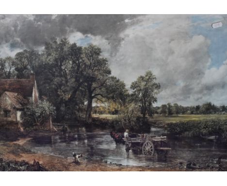 After John Constable RA (1776-1837), a coloured print, 'The Hay Wain', displayed within a gilt moulded frame and under glass,