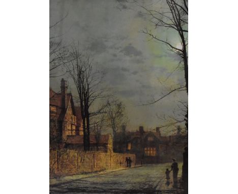 After John Atkinson Grimshaw (1836-1893), a coloured print, 'Winter Moonlight', 28cm x 38cm, &amp; 44cm x 54cm overall, toget