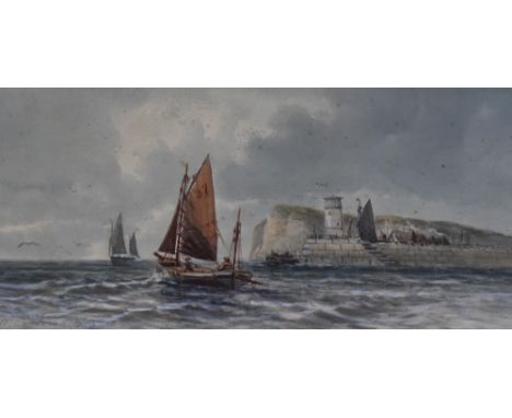 M. Goodman (20th Century), a watercolour, Masted boats by harbour wall, signed to the lower left, framed, mounted, and under 