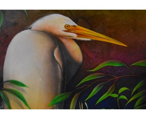 Eddie Pappelendam (20th Century, Australian Aboriginal School), a gouache, An Australian Egret within a naturalistic setting,