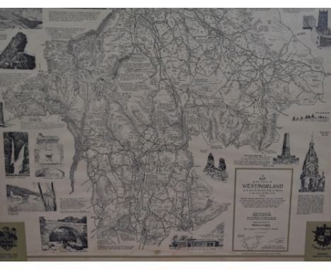 After Alfred Wainwright MBE (1907-1991), a monochrome print, 'A Map of the County of Westmorland' with illustrations of its l