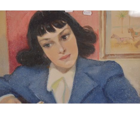 Ines Taxis (20th Century, British), a watercolour, 'Celia', a nostalgic portrait depicting a young girl playing with a horse 
