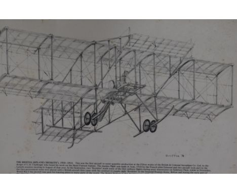 Griffin (20th Century), a monochrome print, 'The Bristol Biplane ('Boxkite') 1910-1915', a detailed sketch with text beneath,