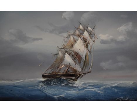 Artist Unknown (20th Century), an acrylic on canvas, A masted vessel in choppy water, signed to the lower right, framed, meas
