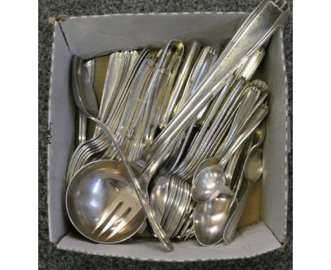 A French Art Deco electroplated canteen of cutlery for twelve settings, by Alfenide for Christofle, circa 1935, comprising ta