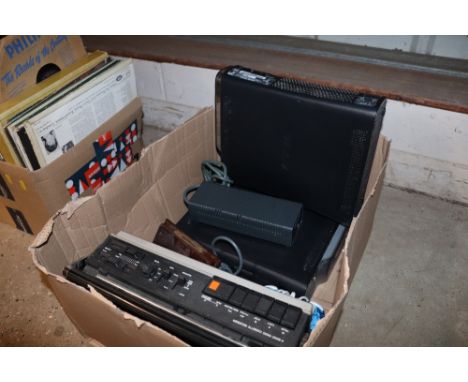 A box containing two Xbox 360s; a Panasonic radio etc