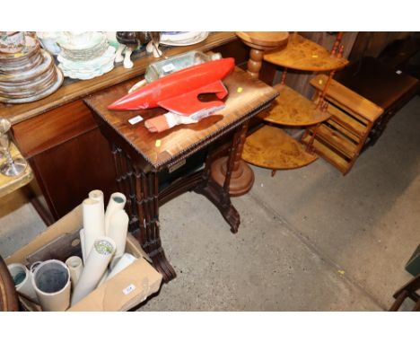 A nest of four cross banded occasional tables on ring turned supports  AF