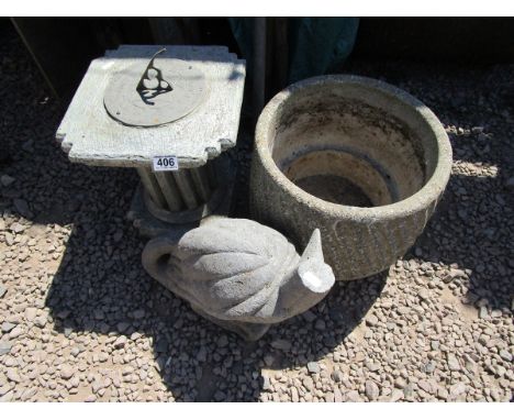 Planter, stone bird & sundial