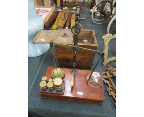 Chemistry scales, weights and boxed chemist bottles