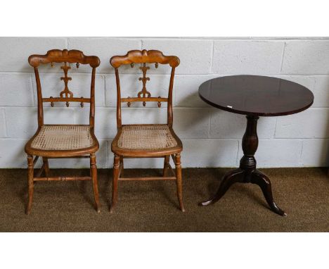 An oak cased drop dial wall clock by R.J. Racher, Barnard Castle ; a pair of late Victorian bedroom chairs and a 19th century