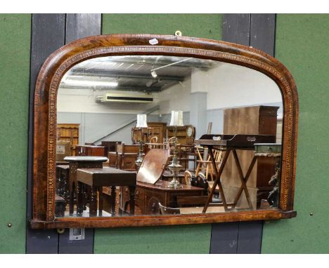 A George III mahogany corner washstand with ebony stringing; together with a Victorian figured walnut over mantle mirror, 98c