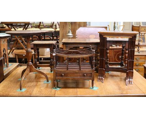 A nest of four Edwardian satinwood occasional tables (impressed numbers) 50.5cm by 34cm by 67.5cm, raised on ring turned supp