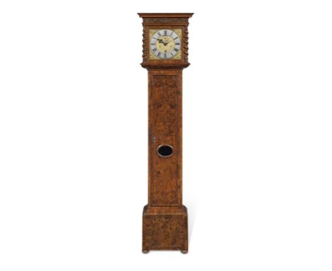 A LATE 17TH CENTURY BURR WALNUT VENEERED LONGCASE CLOCK WITH TEN-INCH DIAL AND BOLT-AND-SHUTTER MAINTAINING POWERJOHN EBSWORT