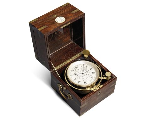 A rare and impressive late 19th century brass-bound rosewood eight-day marine chronometer with micro-metric balance and exhib