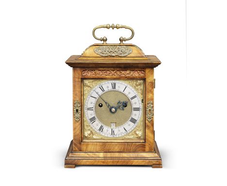 A rare miniature walnut table clock with published provenanceThe movement and dial by Charles Gretton, late 17th century, the