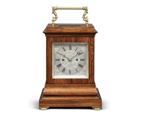 A good mid 19th century rosewood four glass library clock with deadbeat escapementTupman, Londonsquare topped case with facet