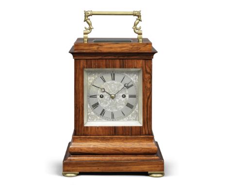 A good mid 19th century rosewood four glass library clock with deadbeat escapementTupman, Londonsquare topped case with facet