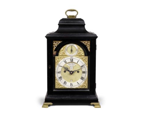 A late 18th century ebonised table clock of small sizeRobert Ward, LondonThe bell top surmounted by a handle and well moulded