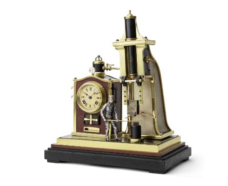 A very rare late 19th century French industrial automata 'steam hammer' novelty clock. 'The Foundryman'Andre Romain Guilmet a