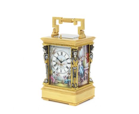 A fine and rare late 19th Century French porcelain-panelled Carriage clockVictor Reclus, ParisThe Anglaise Riche case with ri