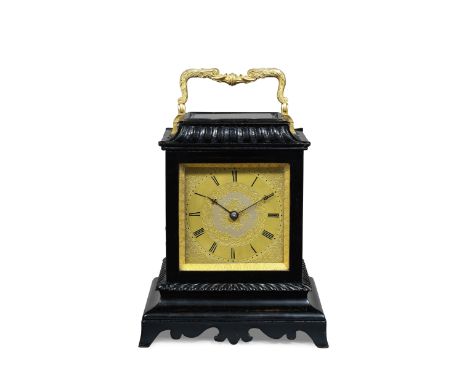 A good mid-19th century ebonised travel clock with trip repeatArnold and Frodsham, 84 Strand London, numbered 736Surmounted b