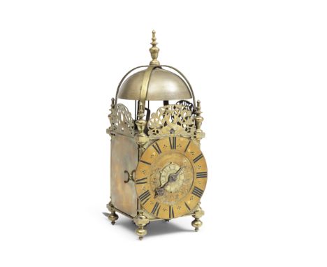 A GOOD SIGNED AND DATED LATE 17TH CENTURY BRASS STRIKING LANTERN CLOCKWilliam Holloway, Stroud 1685Surmounted by a strapped b