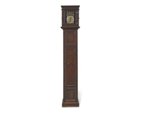 A late 17th century lantern clock in an oak freestanding caseWilliam Raynes, YorkThe delicately strapped bell with five turne