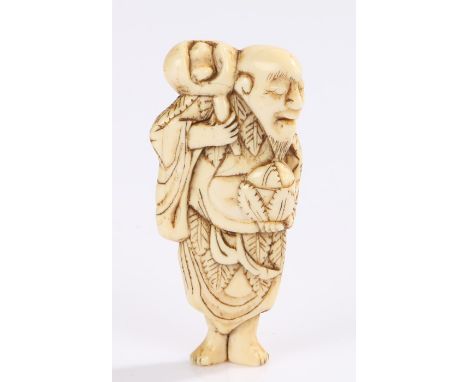 Japanese Meiji period ivory netsuke, Elderly figure standing bare foot, 8cm high