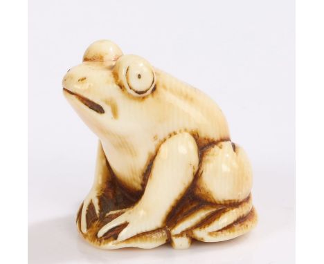 Japanese Edo period ivory netsuke, 19th Century, frog seated on lily leaves, signed Gyokuzan, 3.3cm high. Provenance: Popular