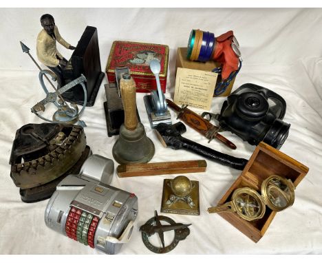 An interesting miscellany to include small child's respirator, Almex bus conductors ticket machine, no. 1491,The British Empi