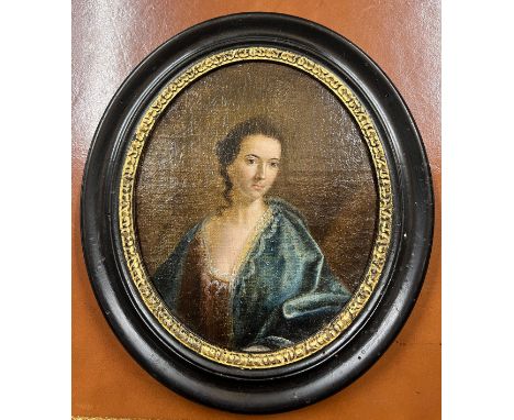 An oil on board portrait of a lady in an ebonised and gilt frame. 23cm x 20cm. 