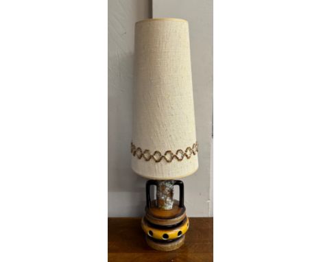 A Vintage mid century table ceramic lamp base with original tall shade. Total height with shade 83cm h. 