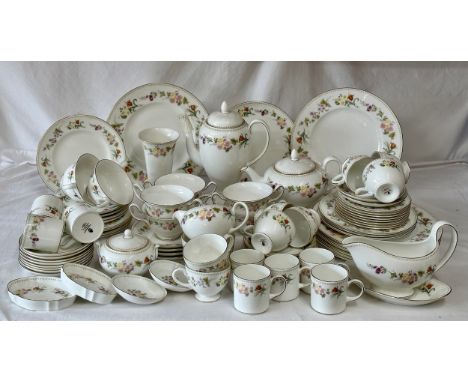 A large quantity of Wedgwood 'Mirabelle' R4537 pattern comprising:  8 x dinner plates, 8 x twin handles soup dishes with 8 x 