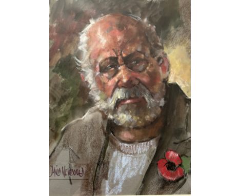 David Newbould (British 1938-2018). A pastel portrait of a gentleman wearing a remembrance poppy, signed lower left, image si