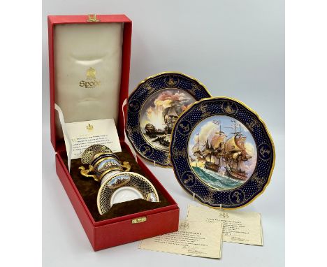 Spode china twin handled cup and saucer and lid "The Shipwright's Cup" limited edition 96/500 to mark the 200th anniversary o