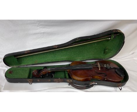 A violin with mother of pearl, bow and case, inscribed inside Copie de Nicolaus Amatius Cremoniea Hieroni - mi filius Antoni 