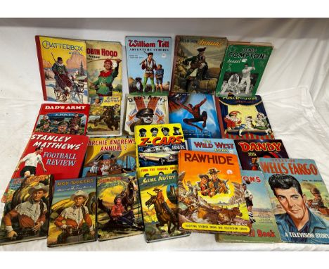 Various children's annuals to include Roy Rogers, Chatterbox, Robin Hood, William Tell, Rawhide, The Wild West Book, Dads Arm