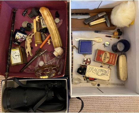 A miscellaneous lot to include Swallow monocular 7 x 50 Z, small brass carriage clock, penknives etc. 