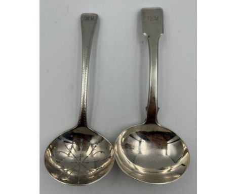 Silver sauce ladle London 1819, maker Thomas Wallis II and Jonathan Hayne together with London 1807 silver sifter spoon, make