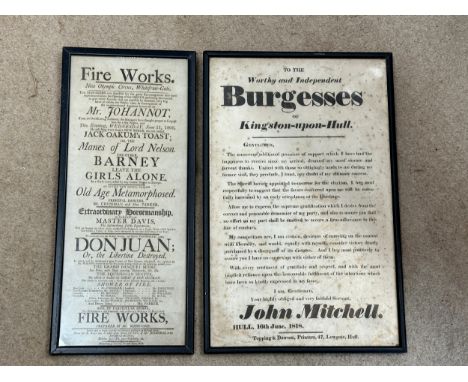 Hull interest. Two Posters one advertising a performance at The New Olympic Circus, White-friar Gate, Hull for the evening of